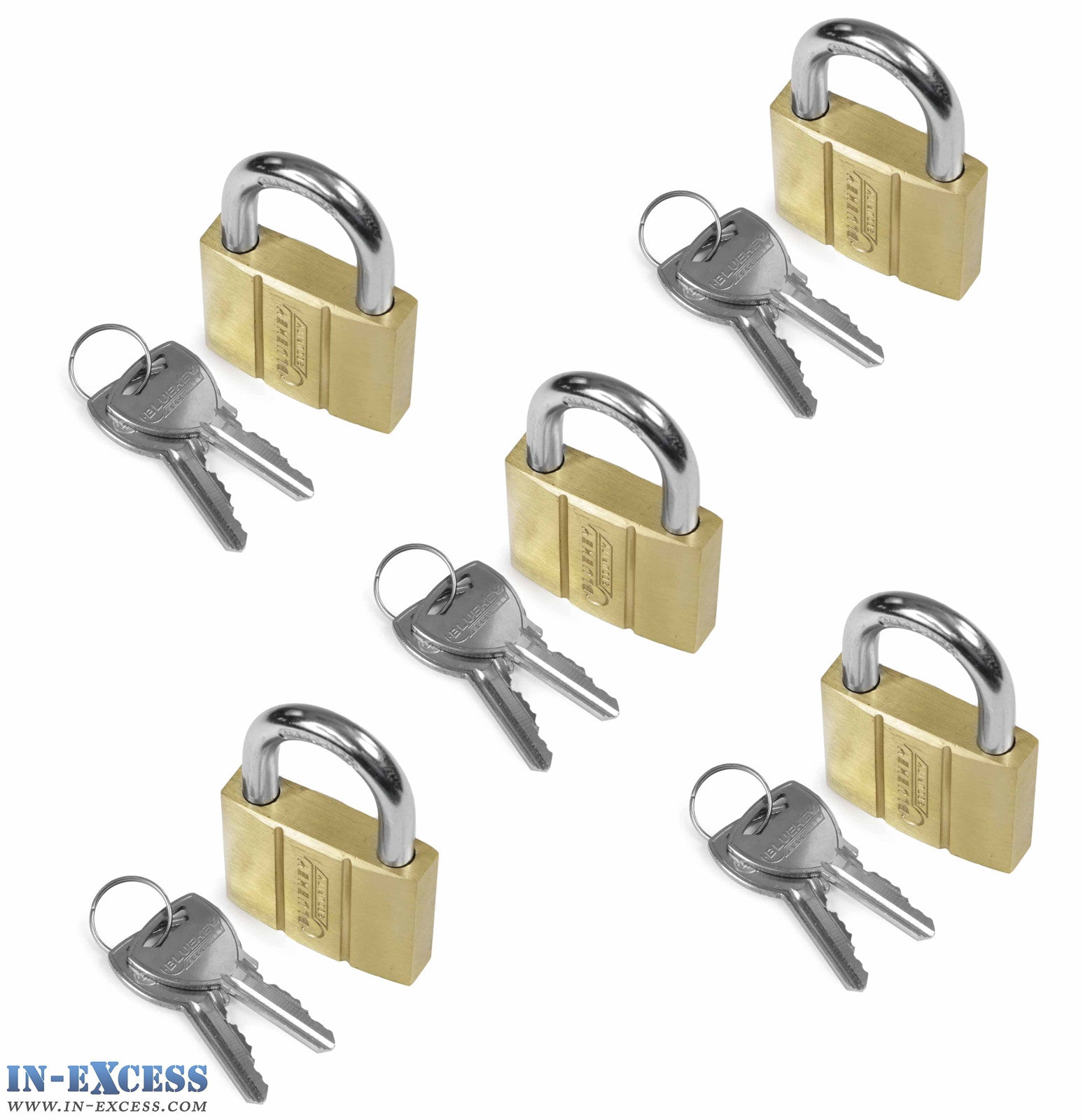 5x Bluekey Heavy Duty Solid Brass Keyed Alike 50mm Padlocks HS-B50-KA