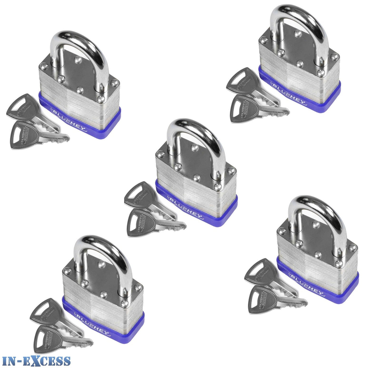 5x Bluekey Heavy Duty Laminated Steel Keyed Alike 30mm Padlocks HS-LS30-KA