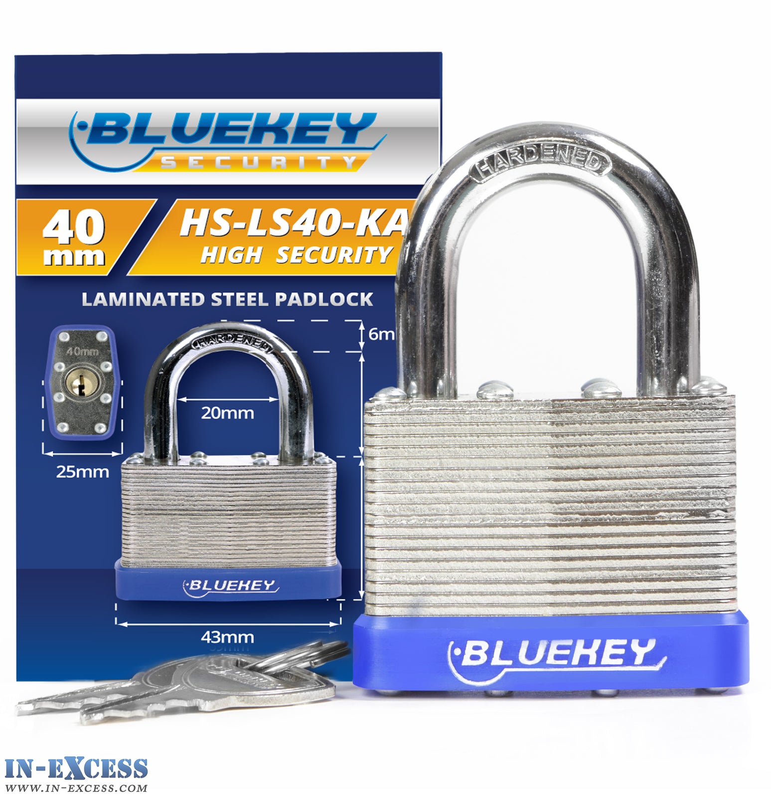 5x Bluekey Heavy Duty Laminated Steel Keyed Alike 40mm Padlocks HS-LS40-KA