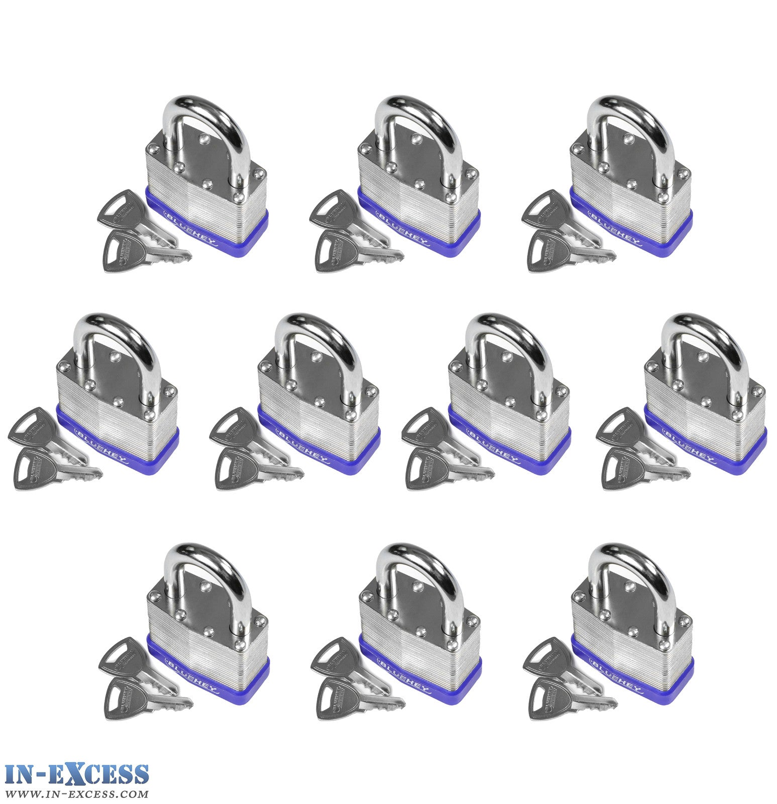 10x Bluekey Heavy Duty Laminated Steel Keyed Alike 40mm Padlocks HS-LS40-KA