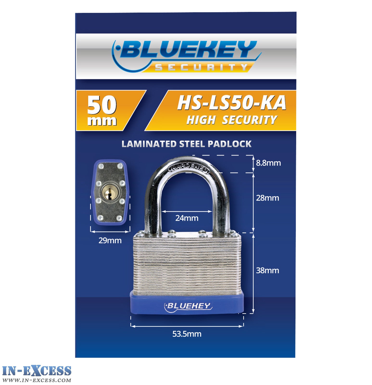 5x Bluekey Heavy Duty Laminated Steel Keyed Alike 50mm Padlocks HS-LS50-KA