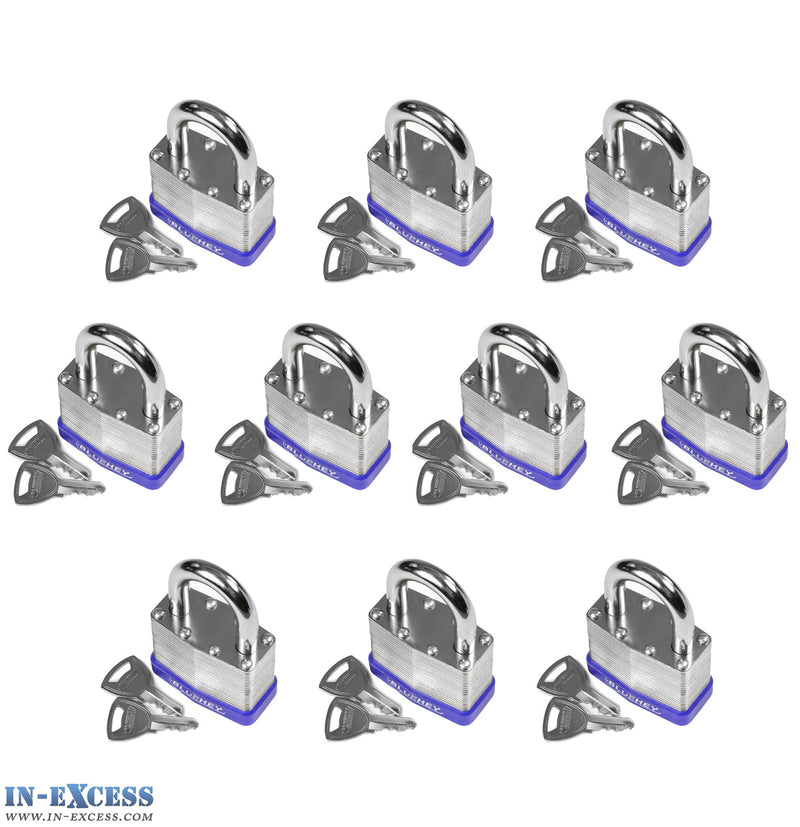 10x Bluekey Heavy Duty Laminated Steel Keyed Alike 50mm Padlocks HS-LS50-KA