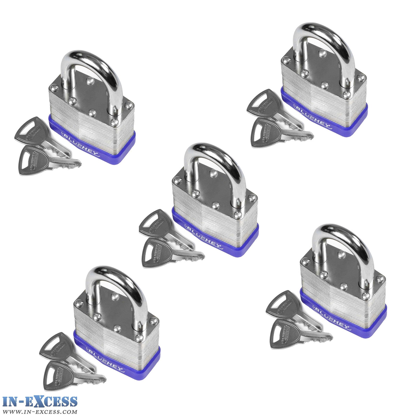 5x Bluekey Heavy Duty Laminated Steel Keyed Alike 65mm Padlocks HS-LS65-KA