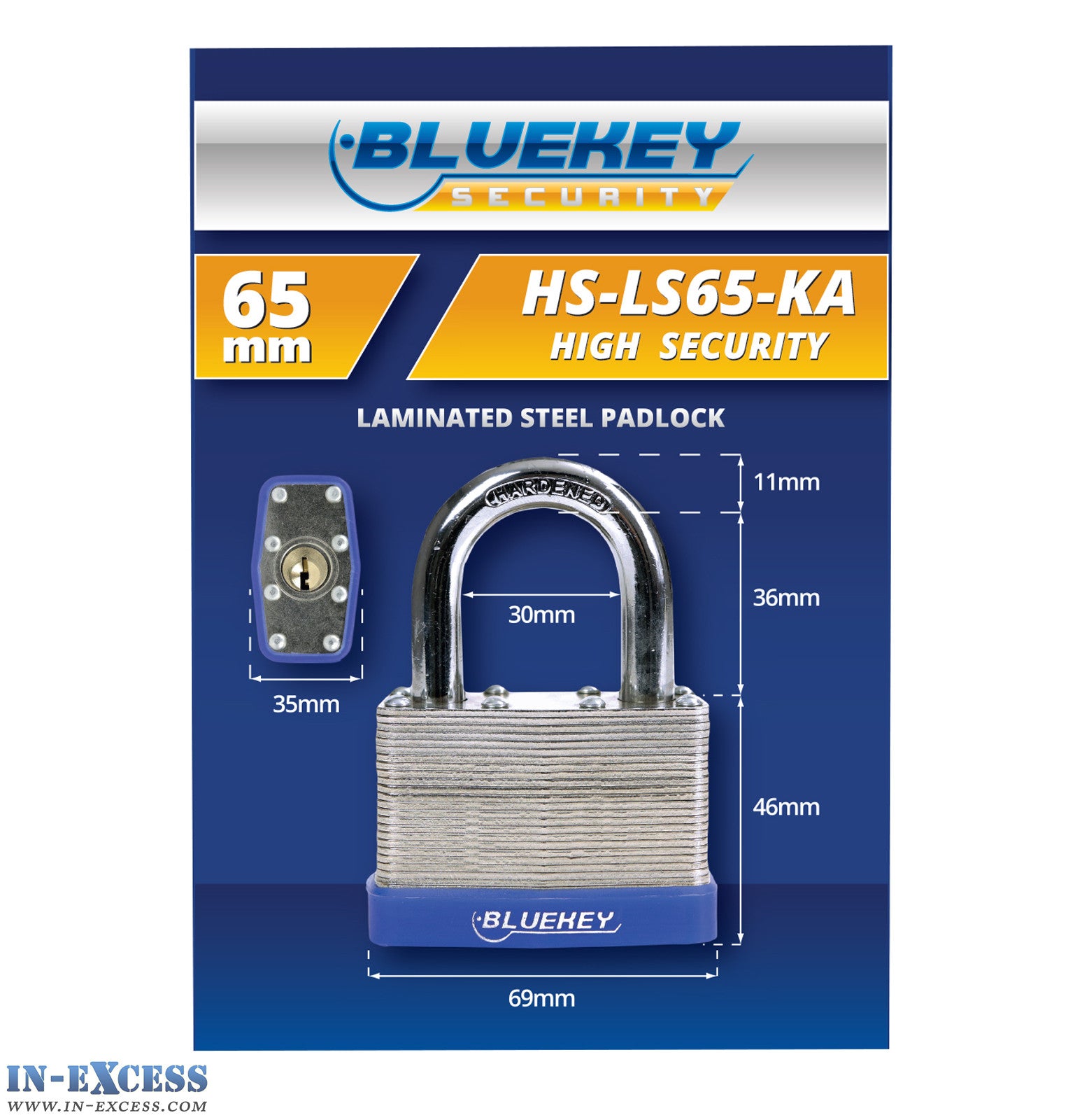 5x Bluekey Heavy Duty Laminated Steel Keyed Alike 65mm Padlocks HS-LS65-KA