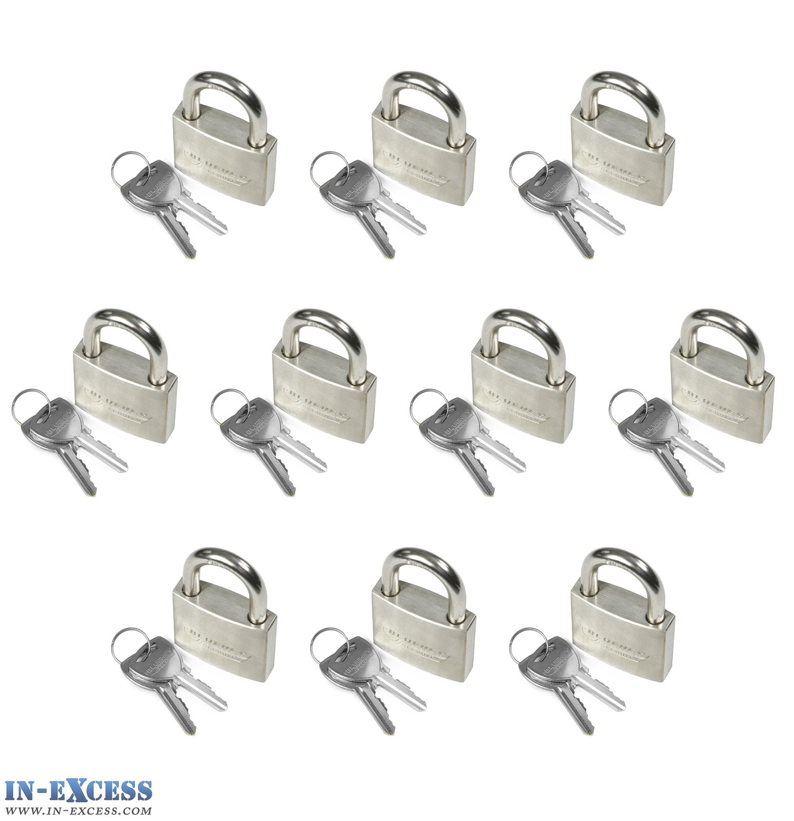 10x Bluekey Heavy Duty Stainless Steel Keyed Alike 50mm Padlocks HS-S50-KA