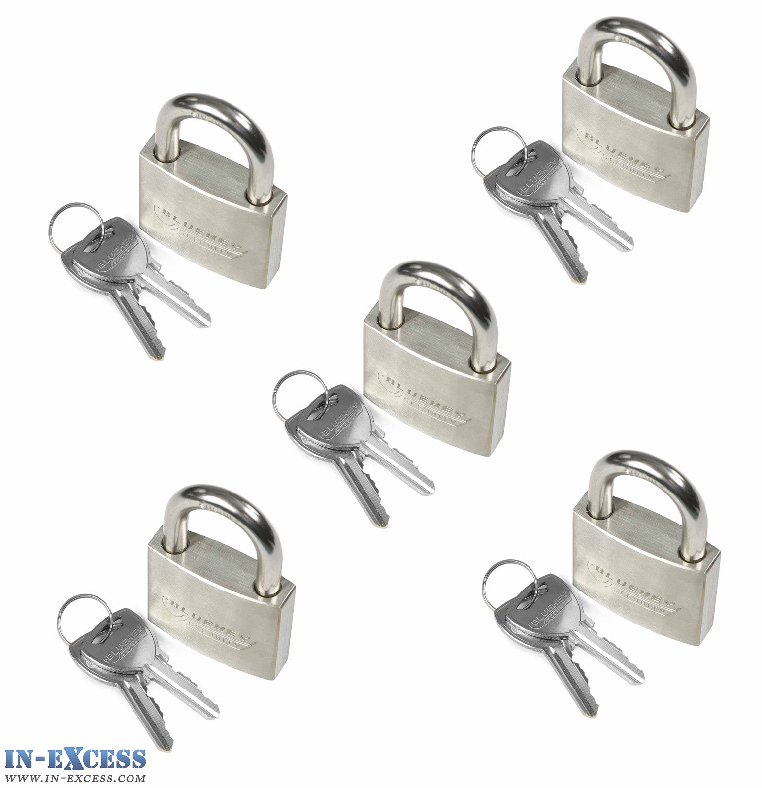 5x Bluekey Heavy Duty Stainless Steel Keyed Alike 50mm Padlocks HS-S50-KA