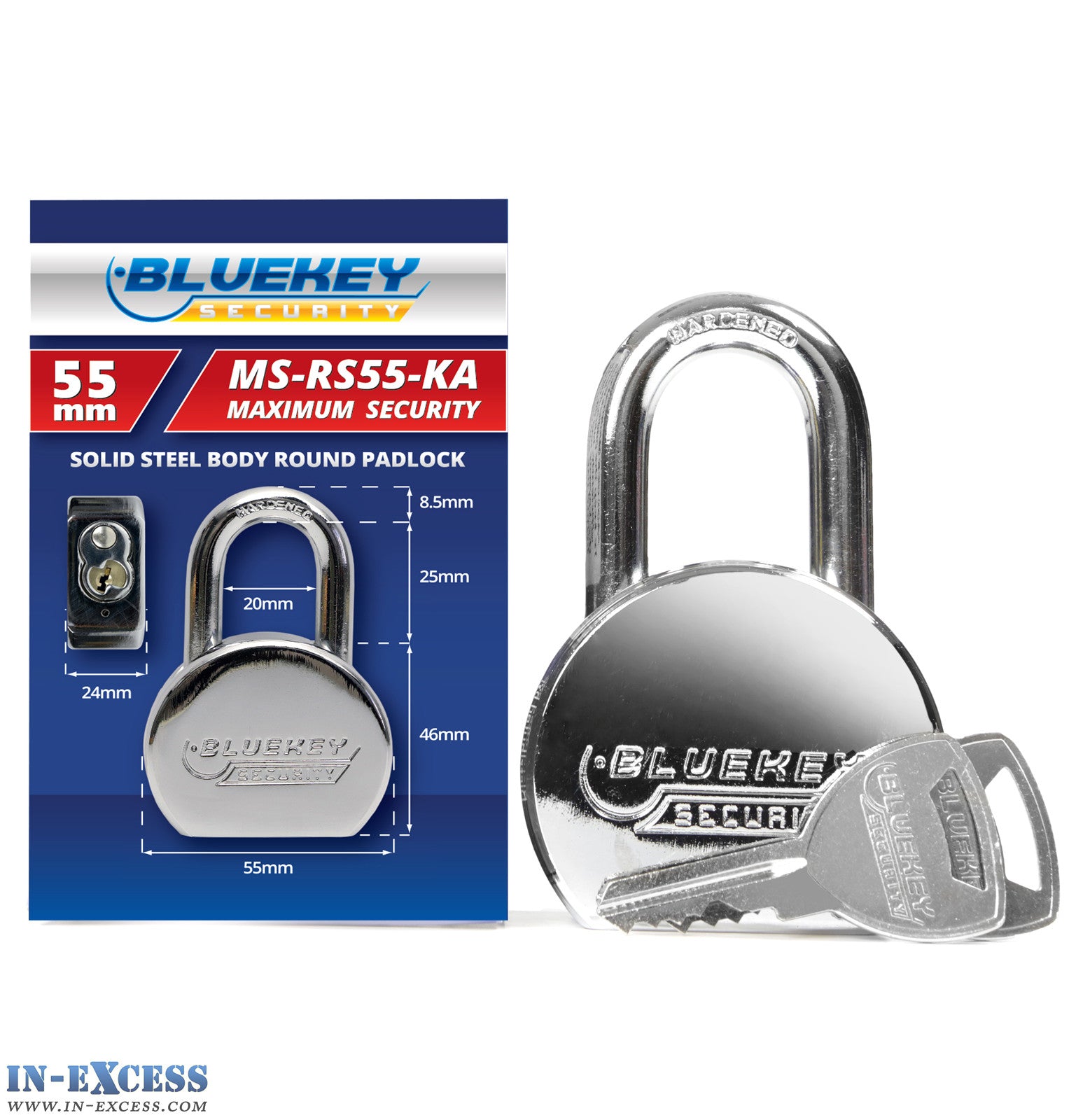 5x Bluekey Maximum Security Solid Steel Body Round Keyed Alike 55mm Padlocks MS-RS55-KA