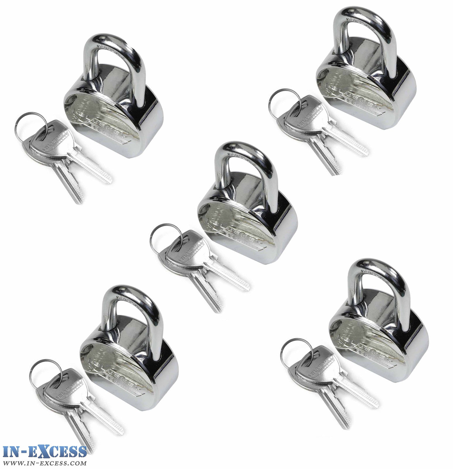 5x Bluekey Maximum Security Solid Steel Body Round Keyed Alike 55mm Padlocks MS-RS55L-KA