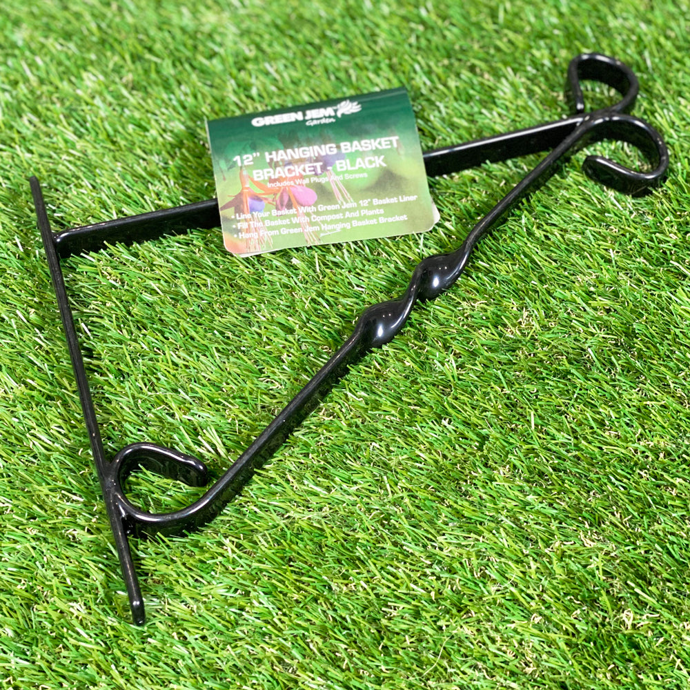 Green Jem Heavy Duty Garden Wall Hanging Basket Bracket - Black - 28 cm (12")