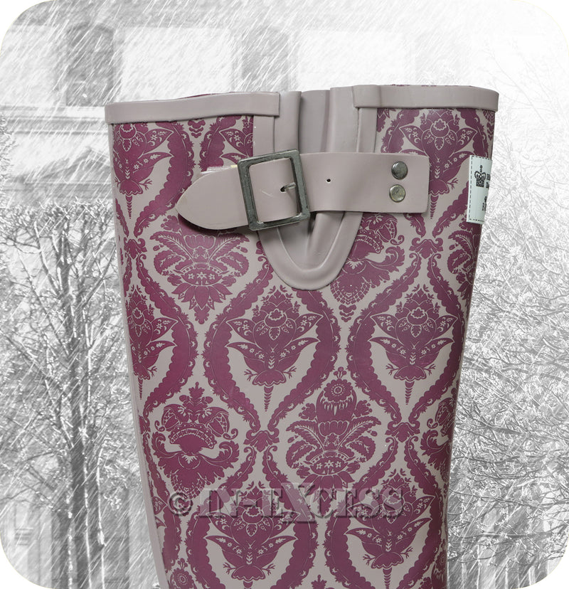 Briers Stylish Historic Adjustable Neoprene Lined Wellington Walking Boots - Purple Pattern Wellies