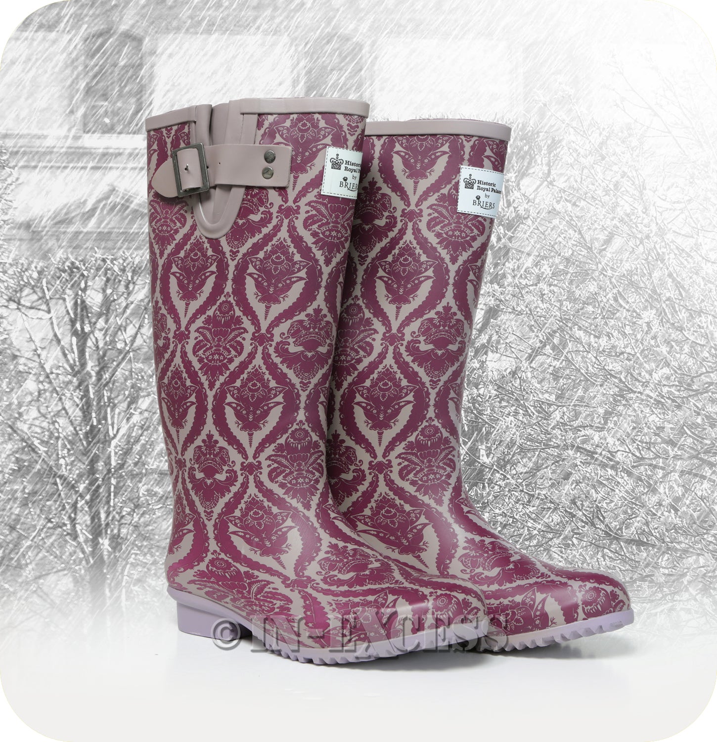 Briers Stylish Historic Adjustable Neoprene Lined Wellington Walking Boots - Purple Pattern Wellies