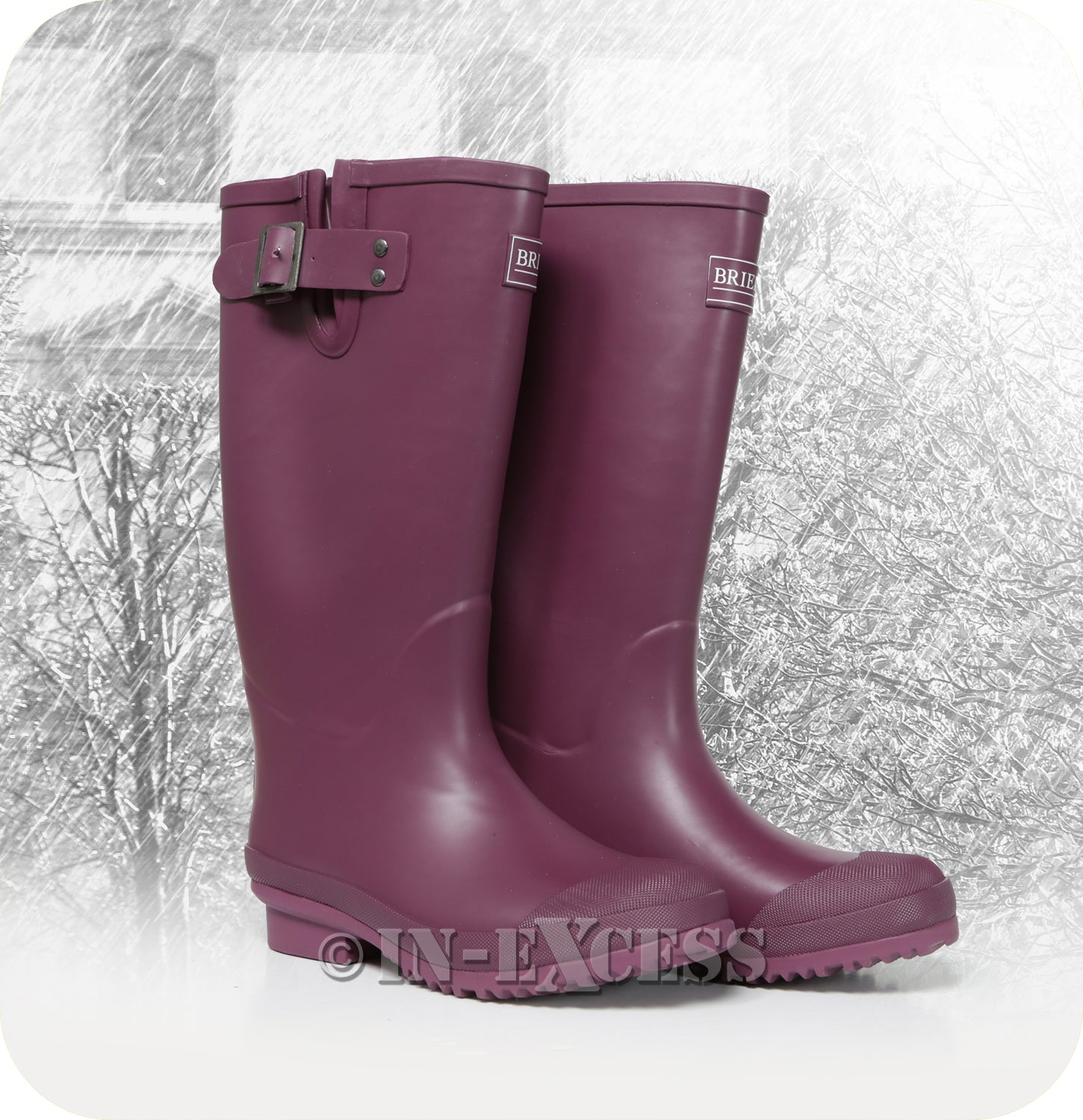 Briers Stylish Adjustable Neoprene Lined Wellington Walking Boots - Aubergine Wellies