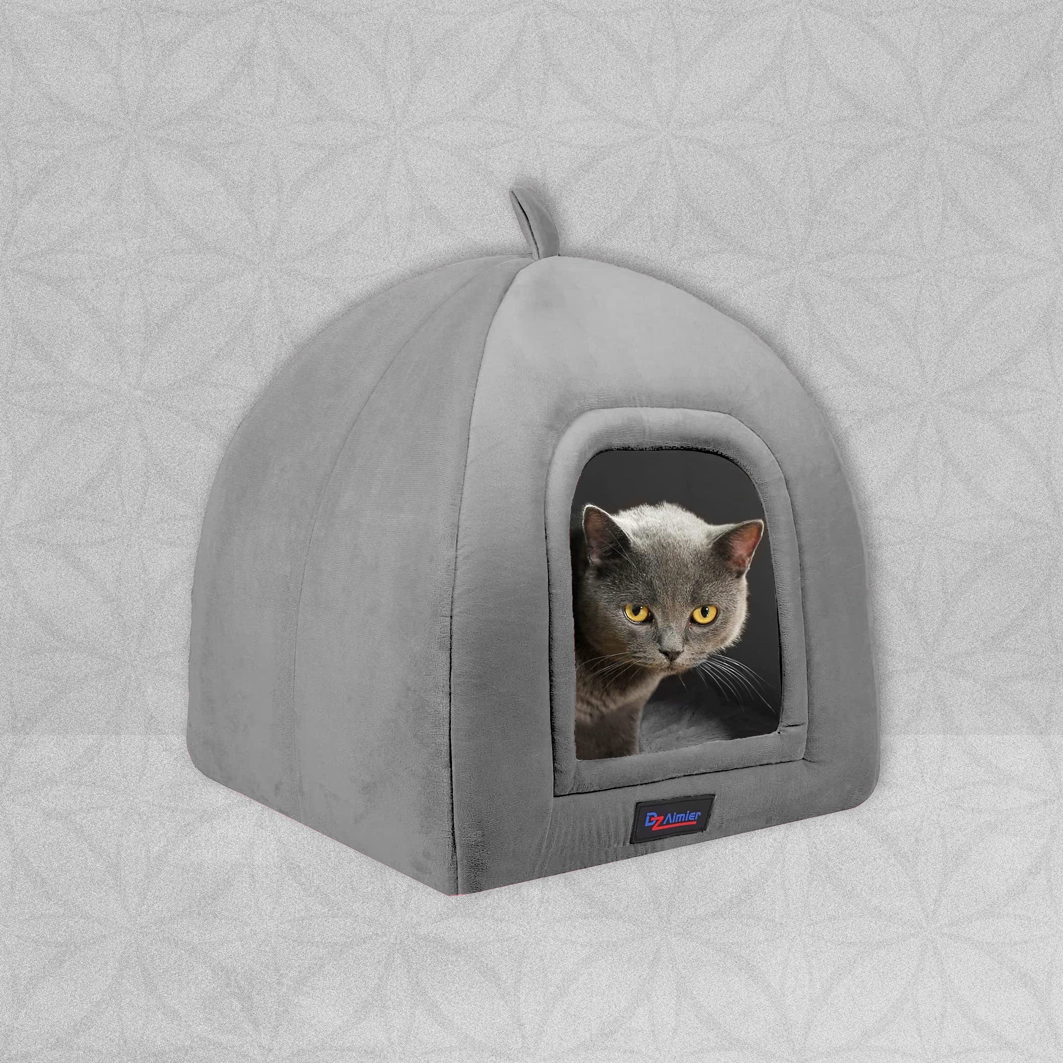 DZ Aimier Indoor Cat Bed - Pet Bed with Removable Washable Cushion - Cat Cave / Cat Tent - Small or Medium Grey