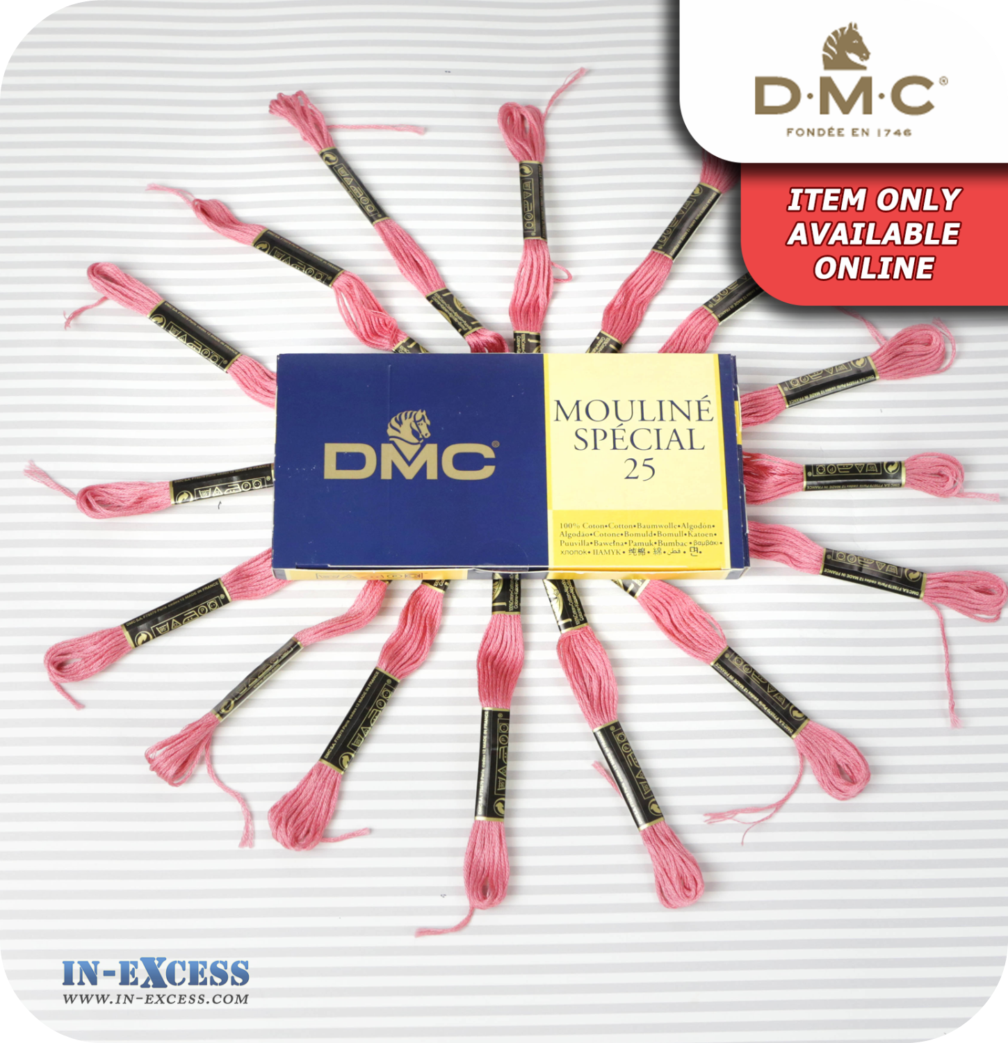 DMC Mouliné Special 25 Cotton Thread - Pack of 16 Skeins (3833 Raspberry)