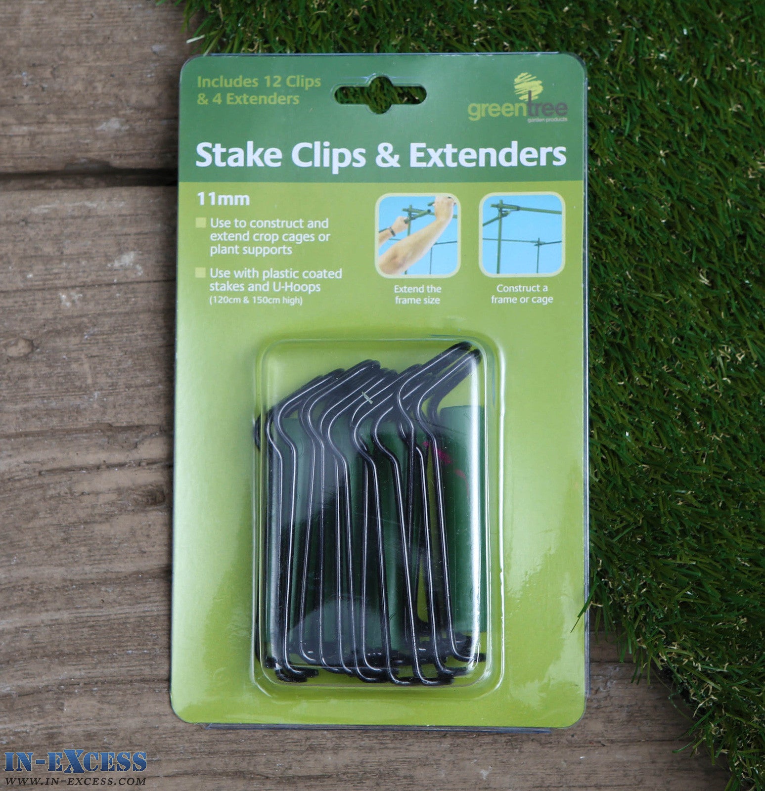 Green Tree Stake Clips & Extenders 11mm (12 clips & 4 extenders)