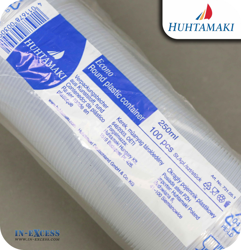 Huhtamaki Econo Round Plastic Containers 250ml - Pack of 100