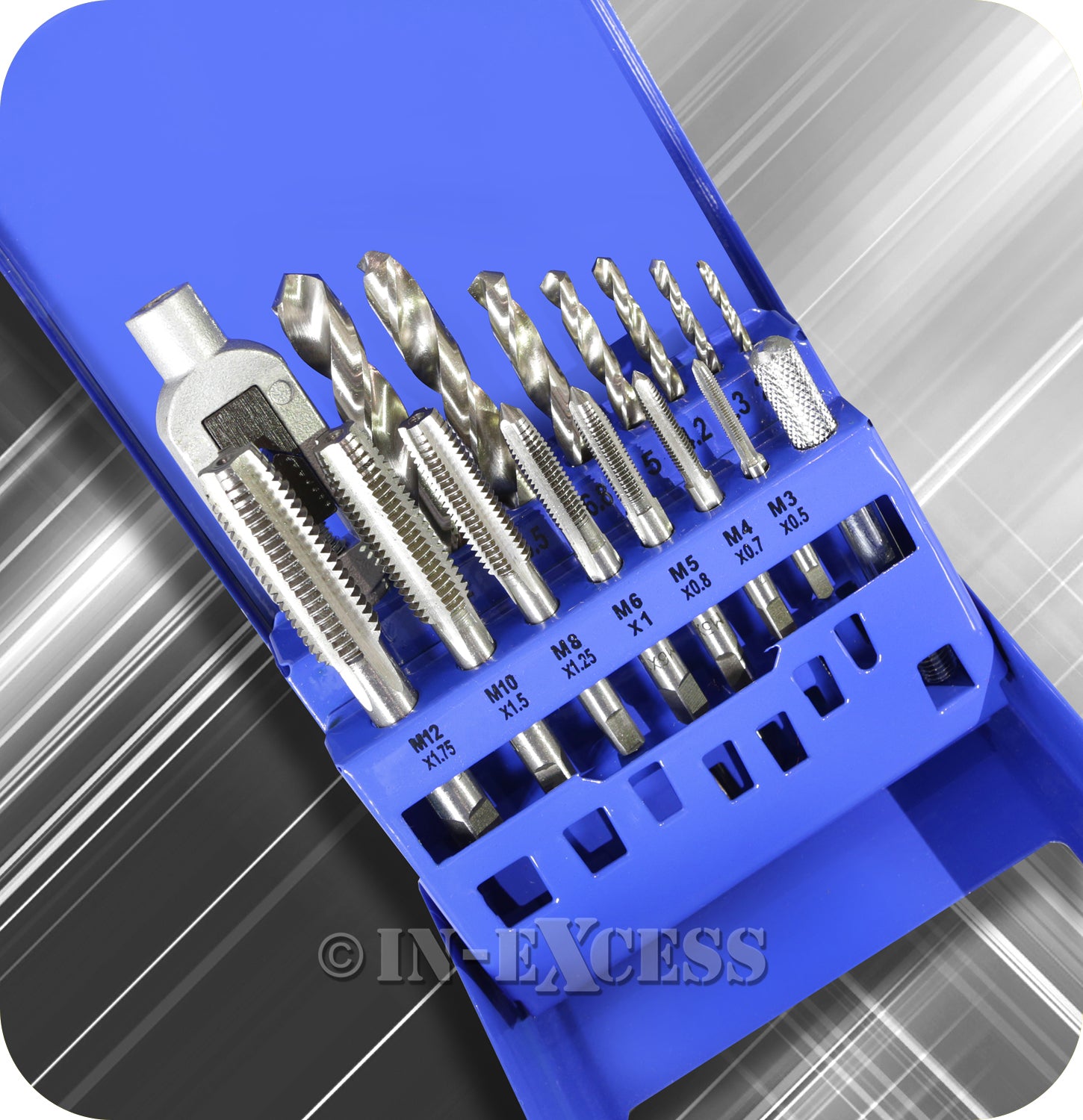 In-Excess Metric M3 - M12 Tap & Power Tool Drill Bit Alloy Steel Set - Set of 15 Pieces
