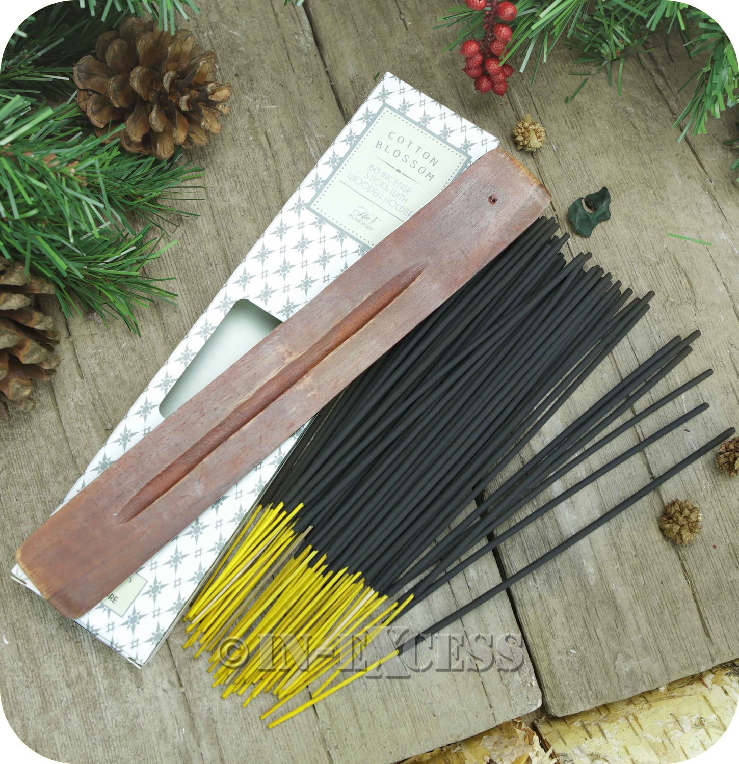 Fragranced Room Aroma Incense Sticks With Wooden Holder Cotton Blossom - Pack of 60 Pieces