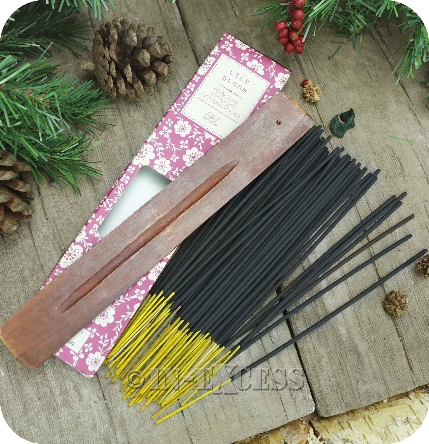 Fragranced Room Aroma Incense Sticks With Wooden Holder Lily Bloom - Pack of 60 Pieces