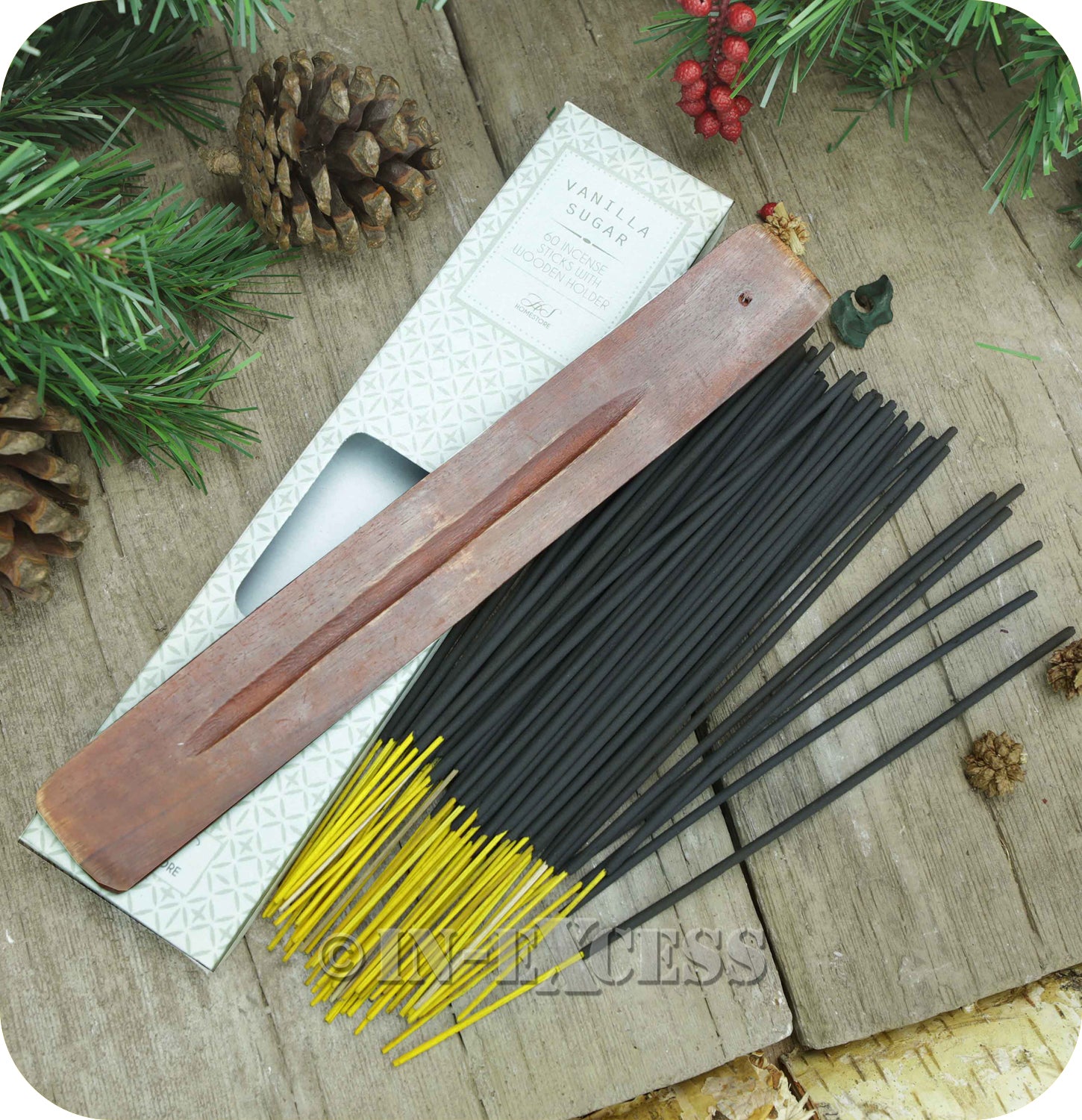 Fragranced Room Aroma Incense Sticks With Wooden Holder Vanilla Sugar - Pack of 60 Pieces