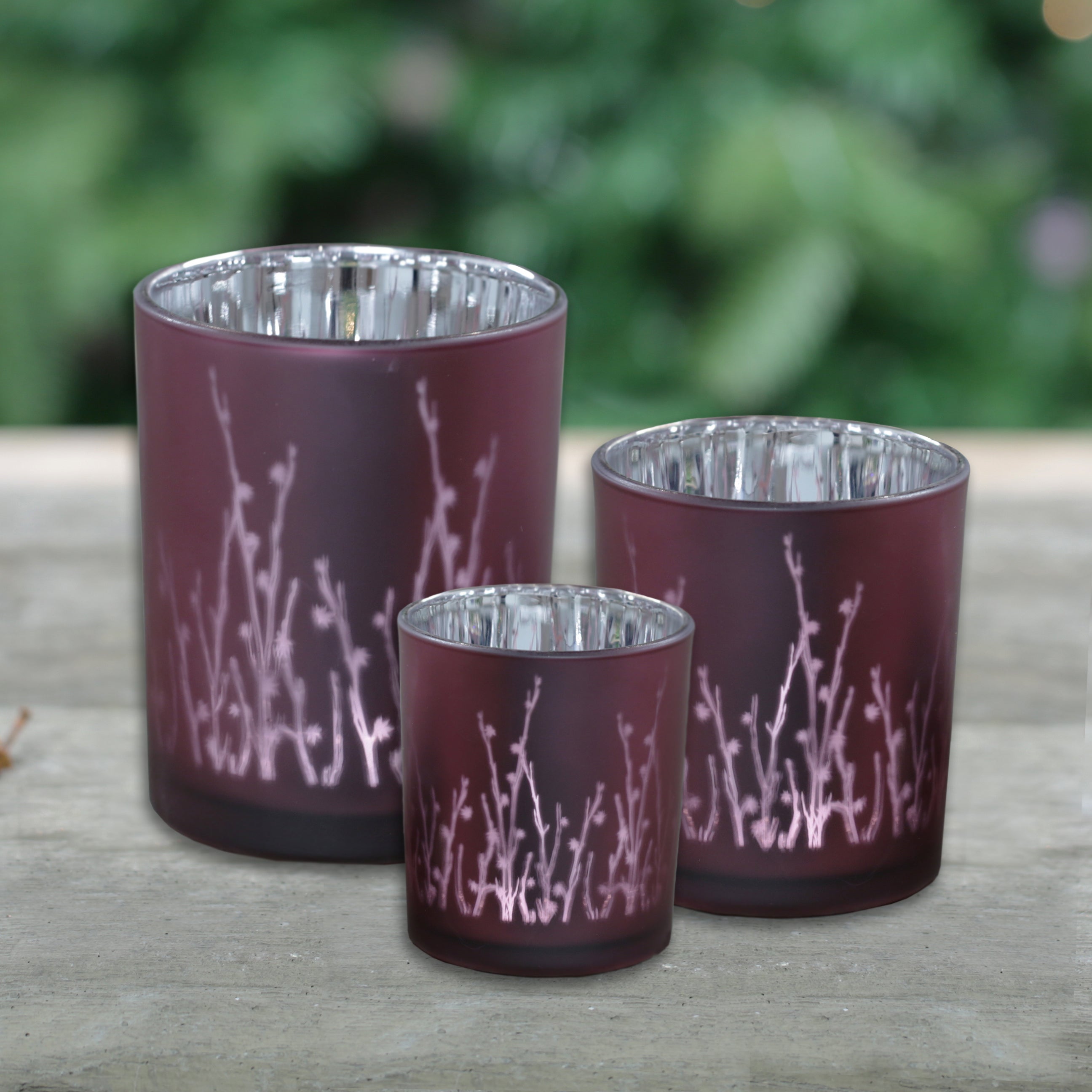 Branches Design Glass Candle Holder - Velvet Maroon