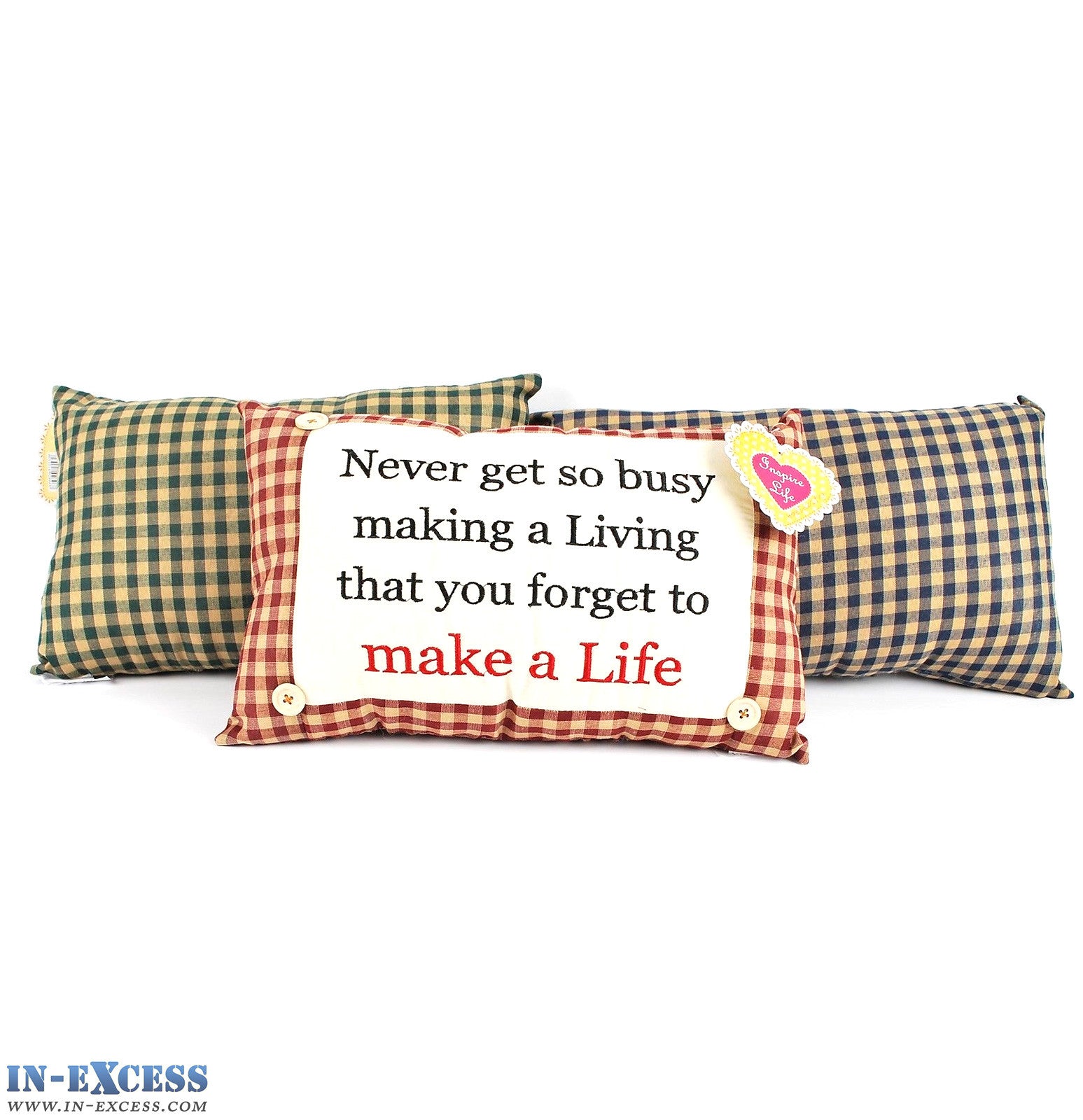 Novelty "Never Get So Busy Making A Living" Cushion 38 x 23cm Blue, Green or Red