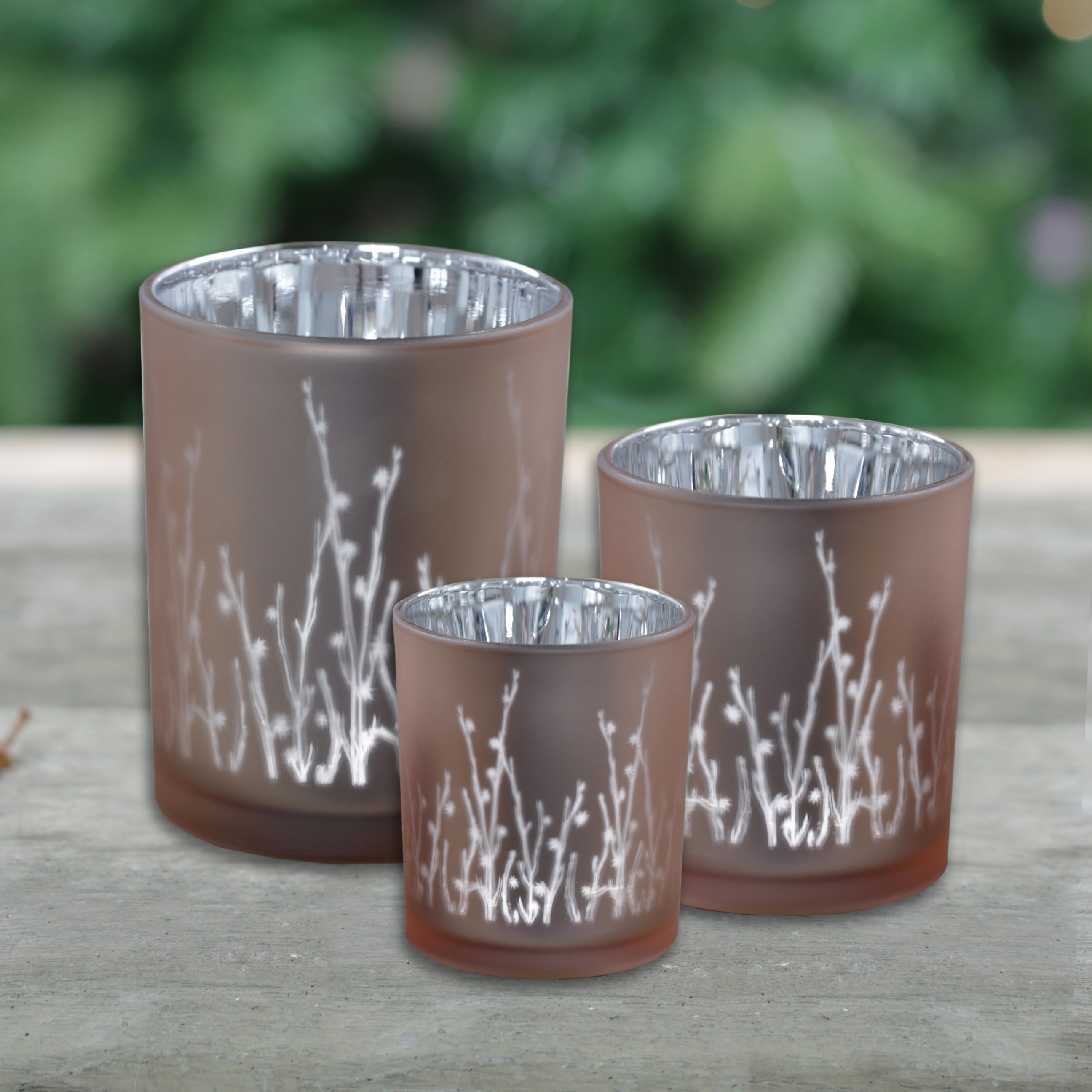 Branches Design Glass Candle Holder - Silver Peach