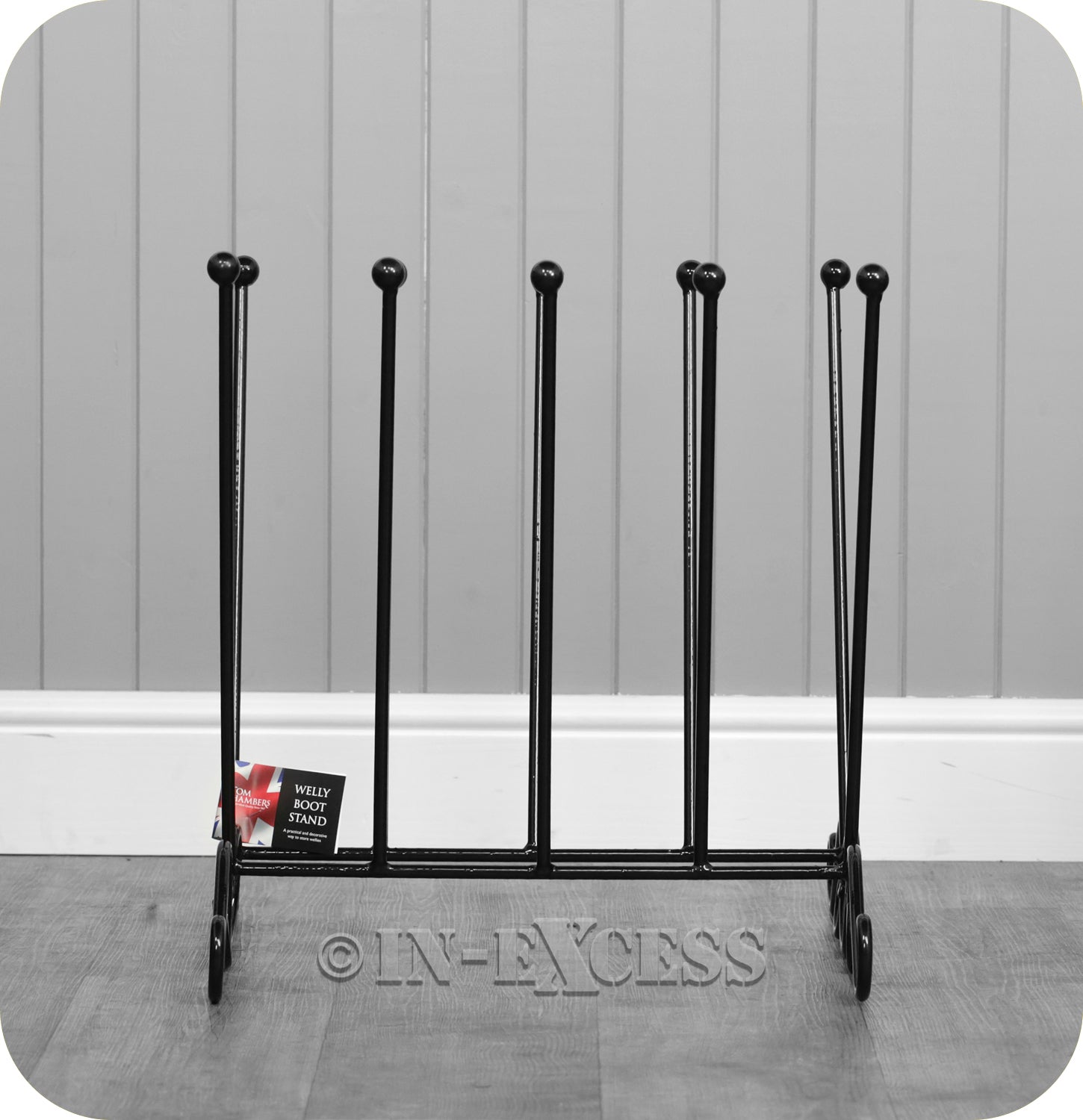 Tom Chambers Heavy Duty Decorative Double Wellington Boot Stand Holder - Black