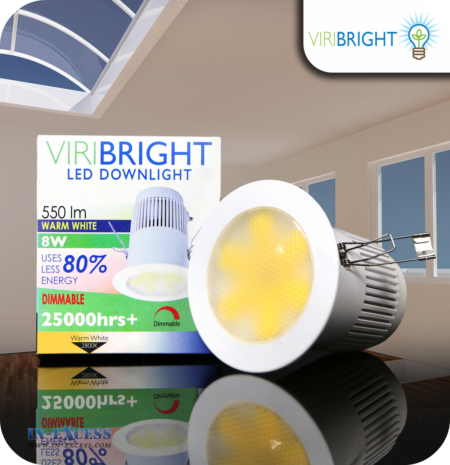 ViriBright LED Downlight 550lm GU10 - 8W