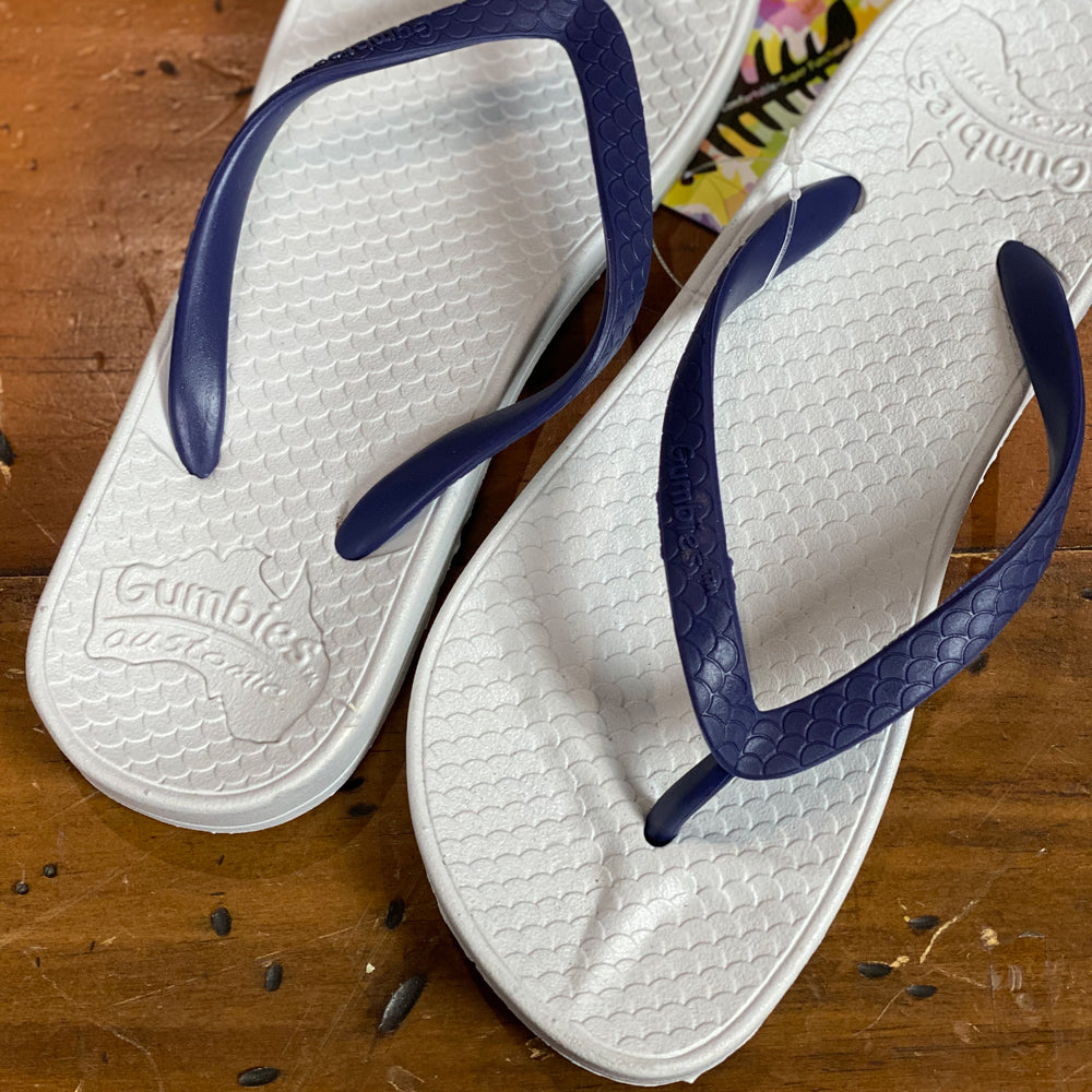 Gumbies Flip Flops -White & Blue UK Size 2/3