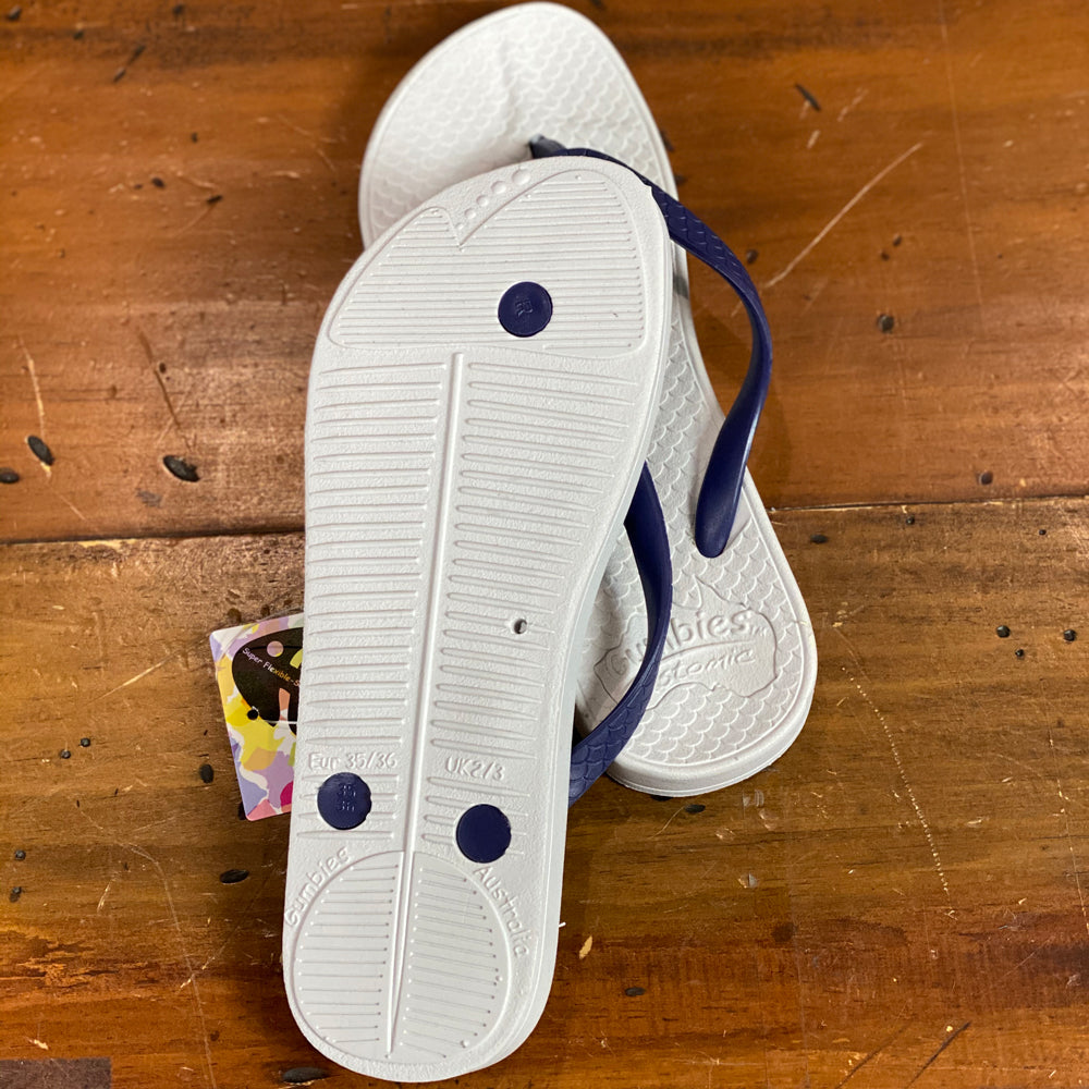 Gumbies Flip Flops -White & Blue UK Size 2/3